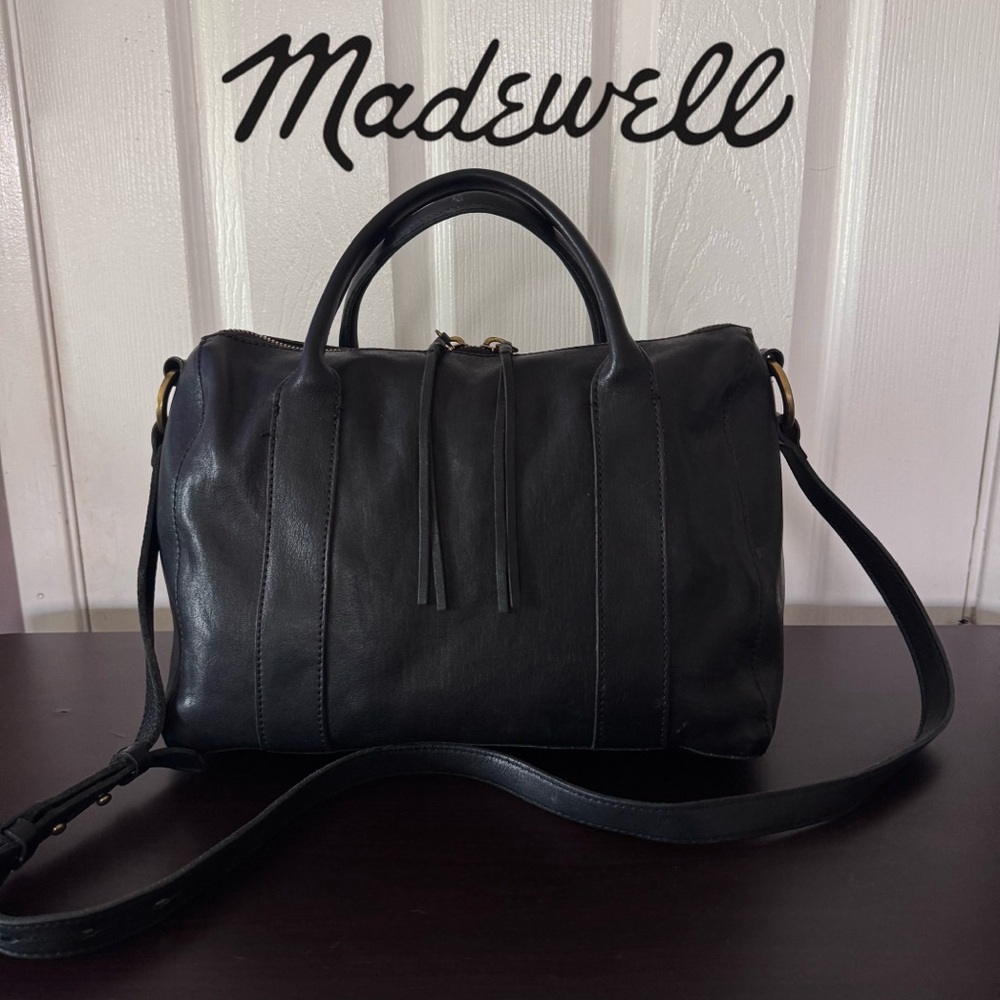 Madewell Black Leather Prague Satchel Bag Top Handle